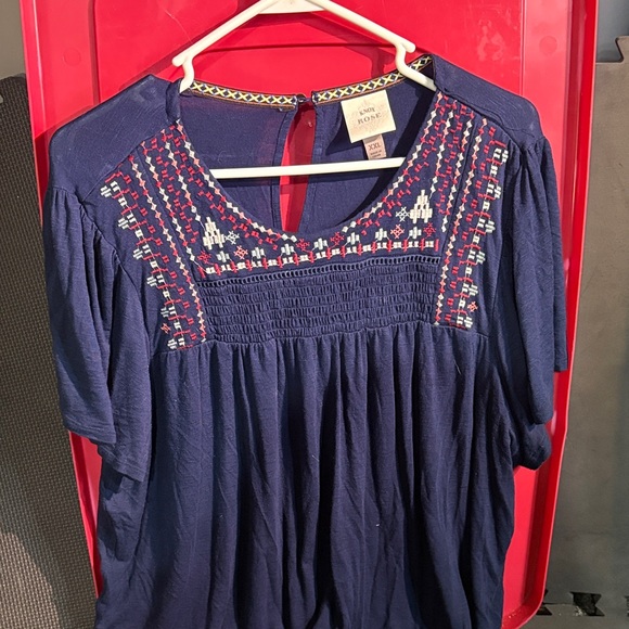 Knox Rose Tops - Knox Rose Navy Embroidered Blouse